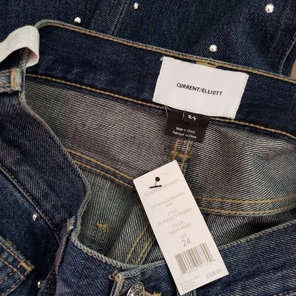 Current Elliot Vintage Cropped Night Rider Studded High Rise Slim Jeans - Picture 9 of 11